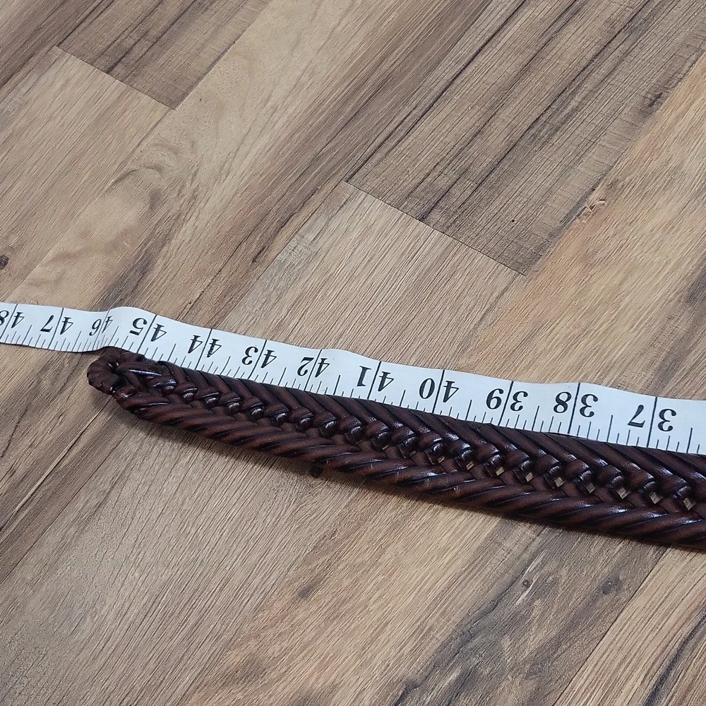 Black Brown Leather Woven Belt with Silvertone Buckle -38/40 (+/-)